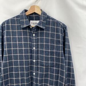 Corridor navy plaid button down flannel 100% cotton